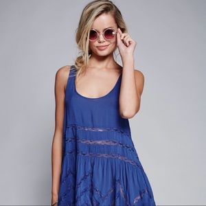 Free People Voile & Lace Trapeze Slip Blue